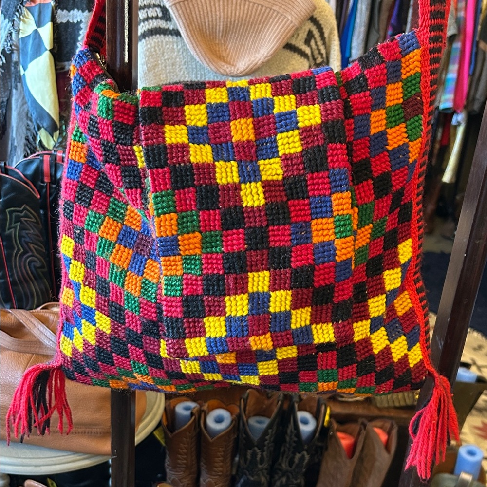 Colorful Checkered Woven Bag
